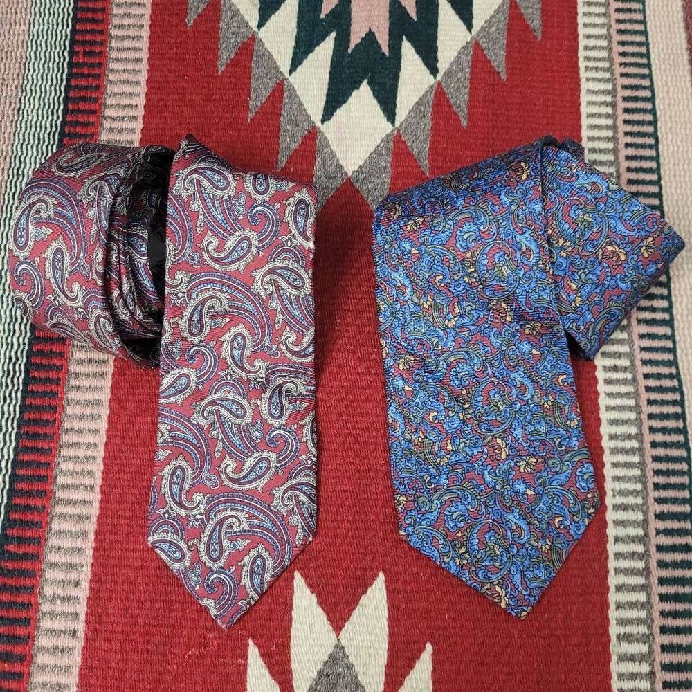 Lot of 2 Vintage Christian Dior Silk Neck Ties Paisley Floral Made in USA Luxury